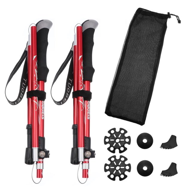 Naiovety 1 par de bastones de trekking de aleación de aluminio plegados plegables con bolsa de almacenamiento Bastones de senderismo Bloqueo rápido Escalada Rojo Naiovety OD010366-01