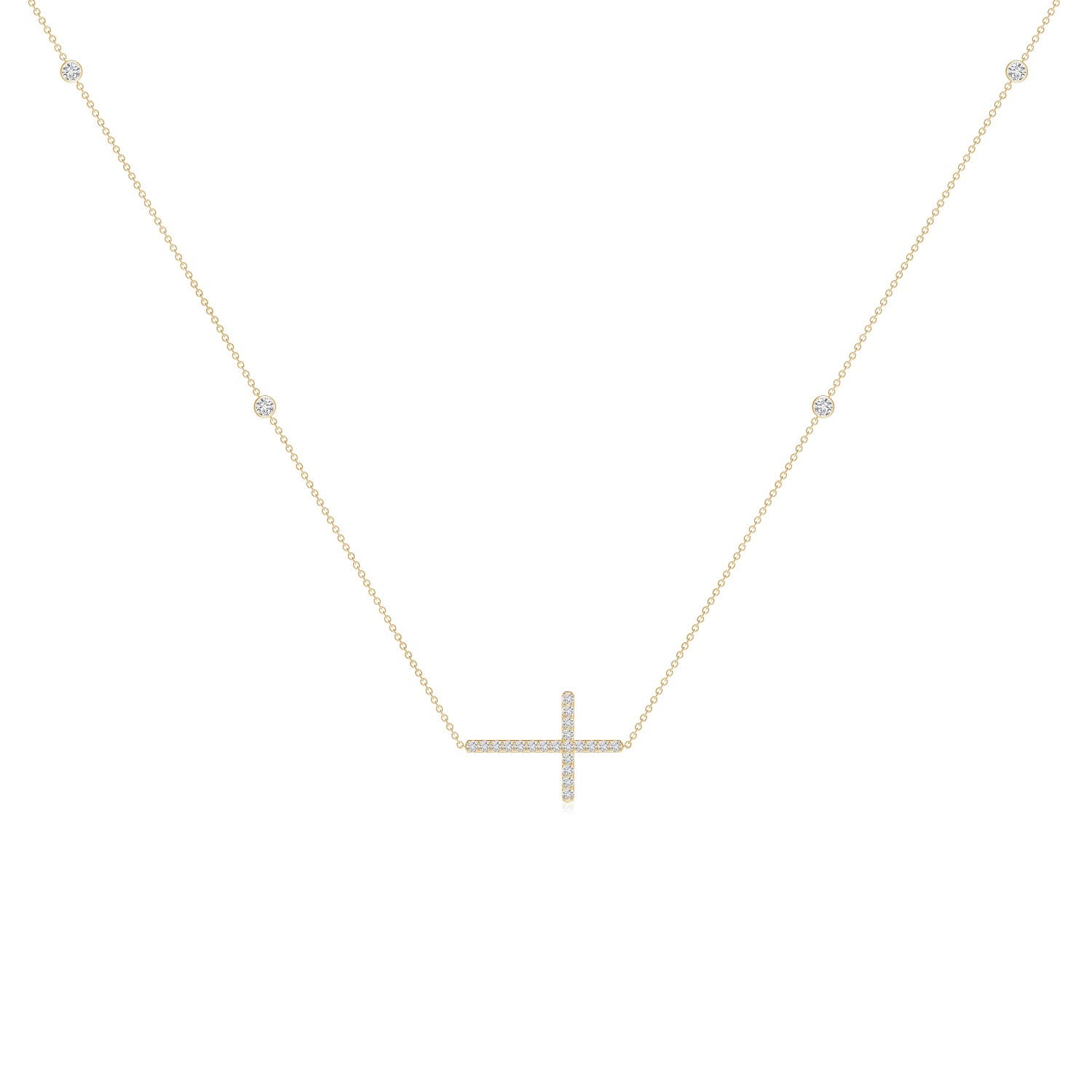 ANGARA Natural Diamond Sideways Cross Station Necklace in 14K Yellow Gold for Women (Size-2mm| Color-H| Clarity-SI2) | April Birthstone, Anniversary, Jewelry Gift for Women | Natural Diamond Necklace