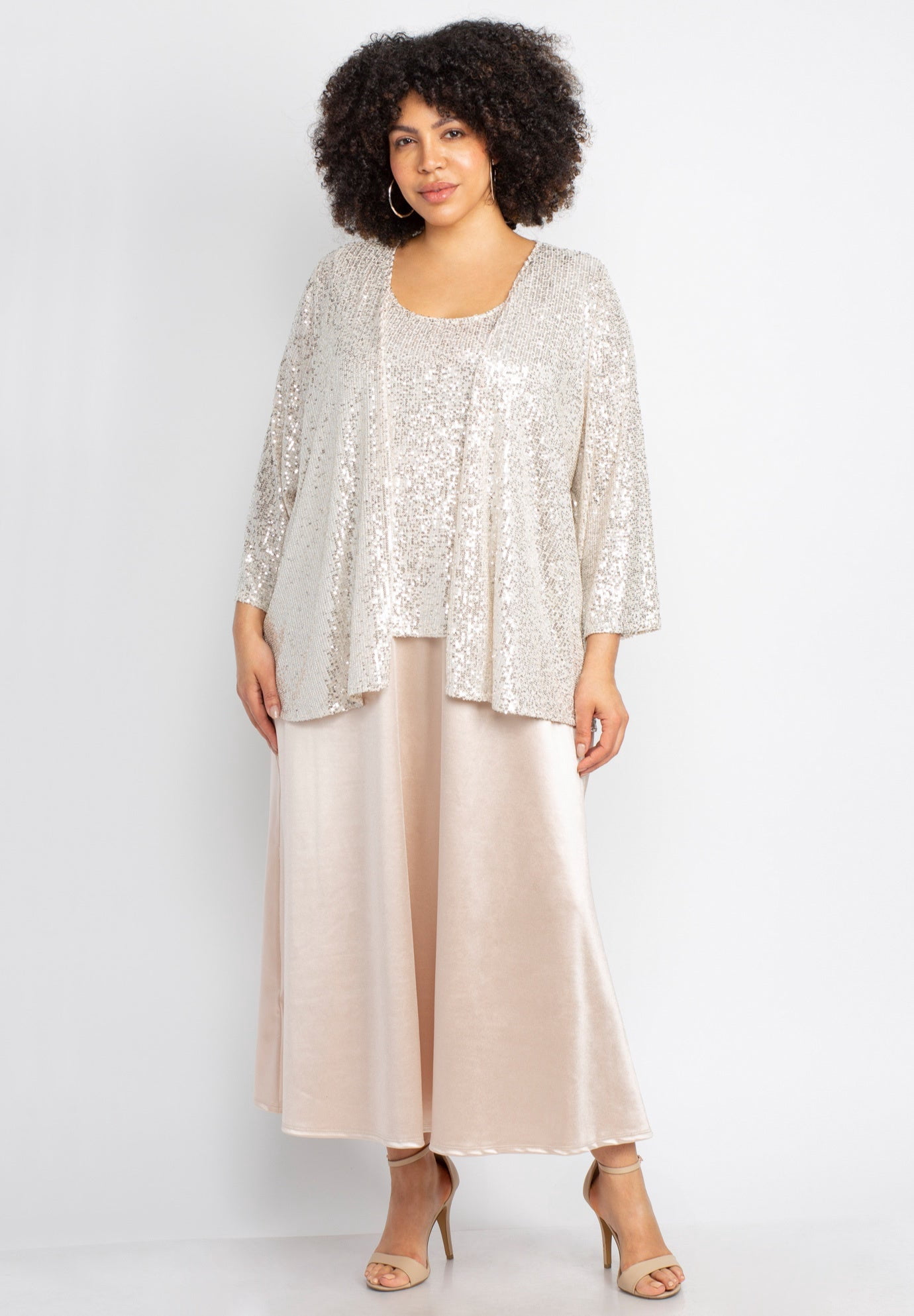 Catherines Women's Plus Size 2-Piece Sequin & Charmeuse Jacket Dress Set