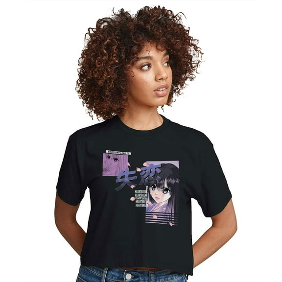 Instant Message - Heartbreak - Juniors Anime Cropped Cotton Blend T-Shirt