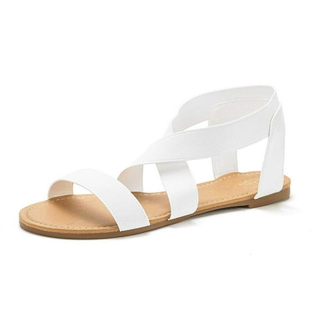 

DREAM PAIRS Women Elastic Ankle Strap Flats Sandals Summer Casual Street Flats Sandals ELATICA-6 WHITE Size 6