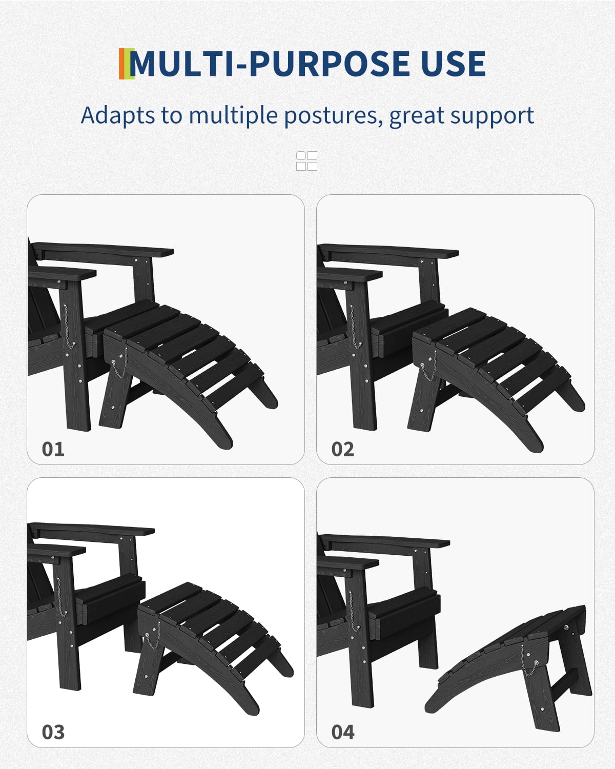 Soonbuy Folding Adirondack Ottomans, HDPE Outdoor Foot Rest for Adirondack Chair, All-Weather Patio Ottoman for Deck, Lawn, Porch and Poolside