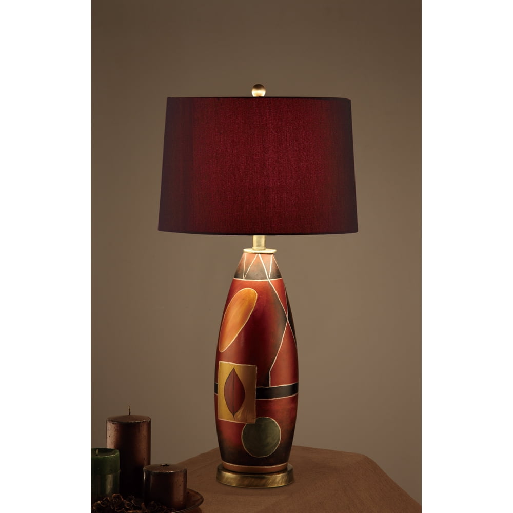 Deep Red Drum Shade Table Lamp With Mosaic Pattern Base Set of 2