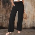 thumbnail image 2 of yoeyez Women Cotton Linen Beach Pants Straight Leg Lounge Pant Comfy Lightweight Drawstring Slack Summer Casual Trousers with Pockets Coffee,L, 2 of 7