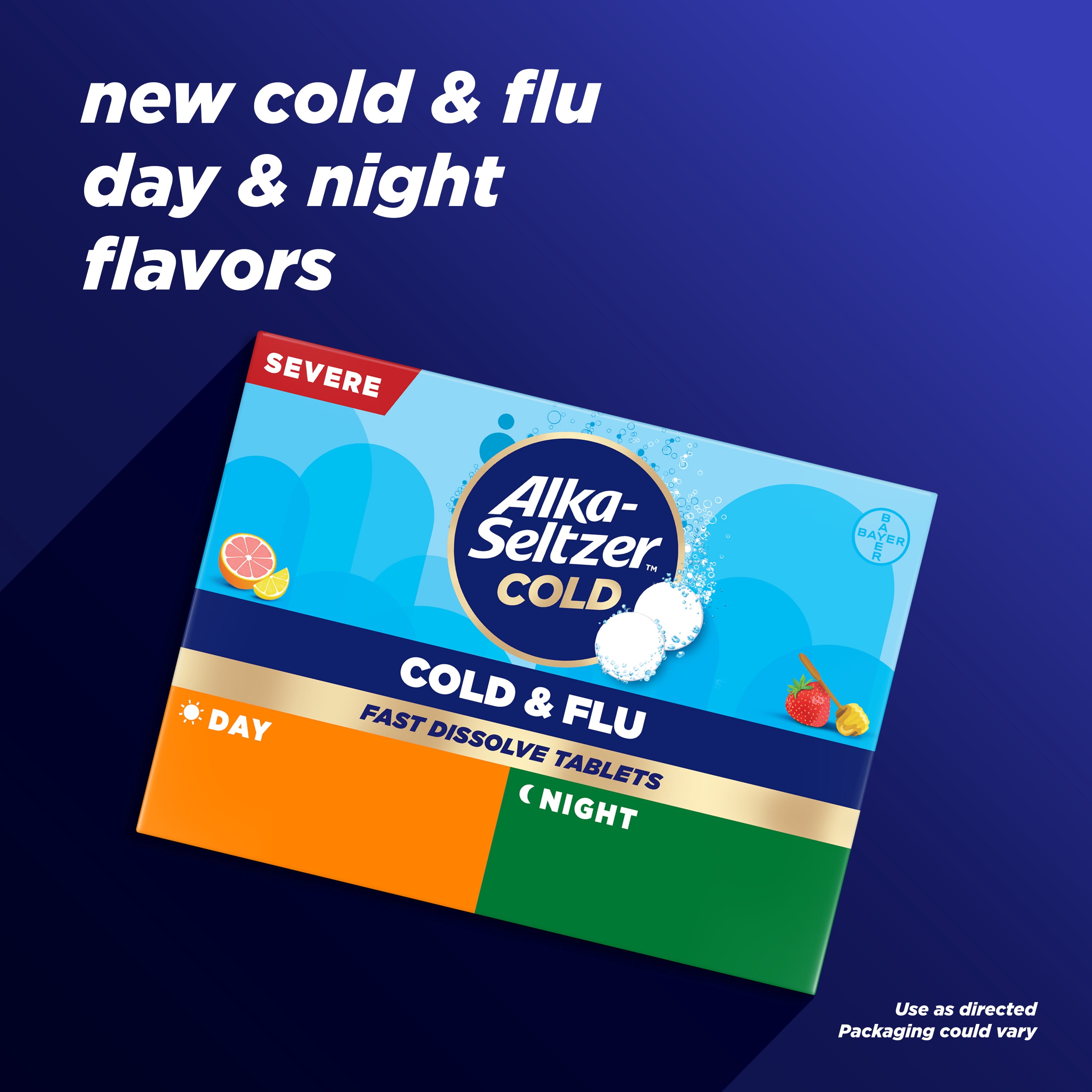 Alka-Seltzer Cold, Cold & Flu Severe Day/Night Fast Dissolve Tabs, Citrus/Straw Honey Flavor, 24 Count