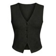 thumbnail image 6 of Vest Tops For Women，Women Knit Vest Top V Neck Sleeveless Cropped Button Up Crochet Going Out Tops Spring Ribbed Tank Black L, 6 of 9