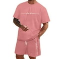 thumbnail image 2 of LOS ANGELES Men's Casual 2-Piece Set, Solid Color Short Sleeve Crewneck Tee and Shorts, Relaxed Summer Outfit For Everyday Lounge Wear,Watermelon Red,XL, 2 of 6