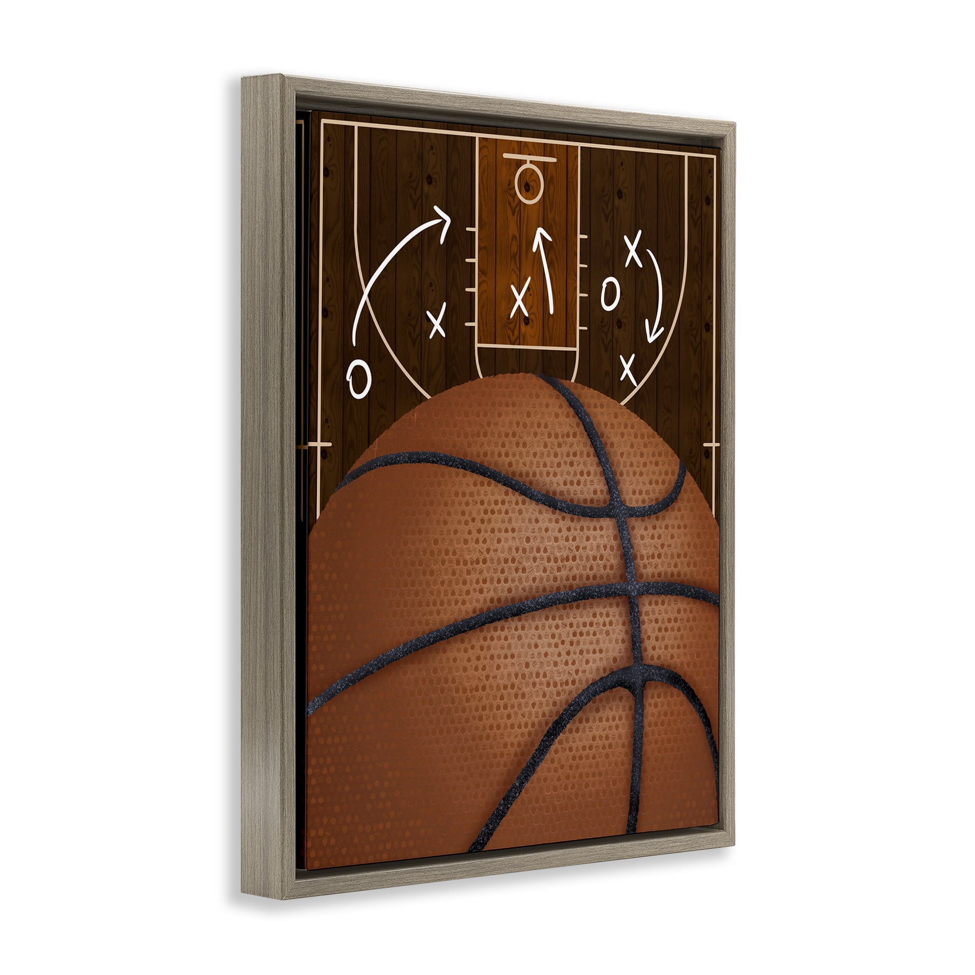 Stupell Industries Basketball Court Tactics Brown Framed Floater Canvas Wall Art, design by Jennifer Stith