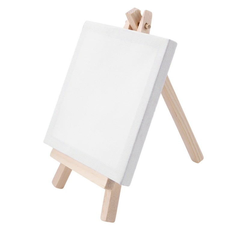 4 By 4 Inch Mini Canvas And 8*16cm Mini Wood Easel Set For Painting Drawing  School Student Artist Supplies, 12 Pack 