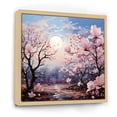 thumbnail image 2 of Designart "Pink Blue Magnolias landscape Pointillism Dot" Floral Floater Framed Wall Art Living Room, 2 of 7