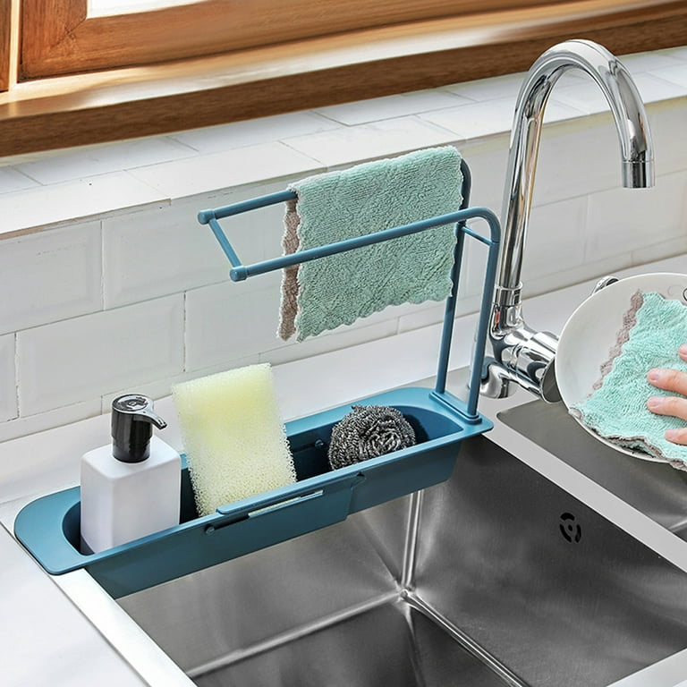 Multi-Purpose Sink Caddy, Sponge and Utensil Holder. Sink Organizer & Dish  drain, Kitchen, Bathroom, RV, Silicone Soap Tray and Drain Rack, Faucet