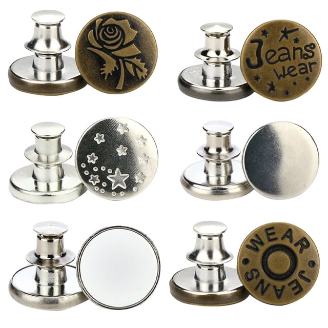 MasteelfCA 6pcs Alloy Detachable Floral Buttons Jeans Easy Clip Snap Button Perfect Fit Instant Universal Buckles Thin Waist Replacement No Sew Needed Accessary to Reduce Pants Waist