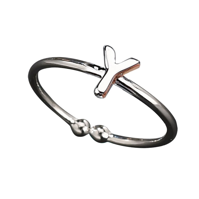 Wioihee Heart Initial Ring for Women - Silver Rose Gold Plated