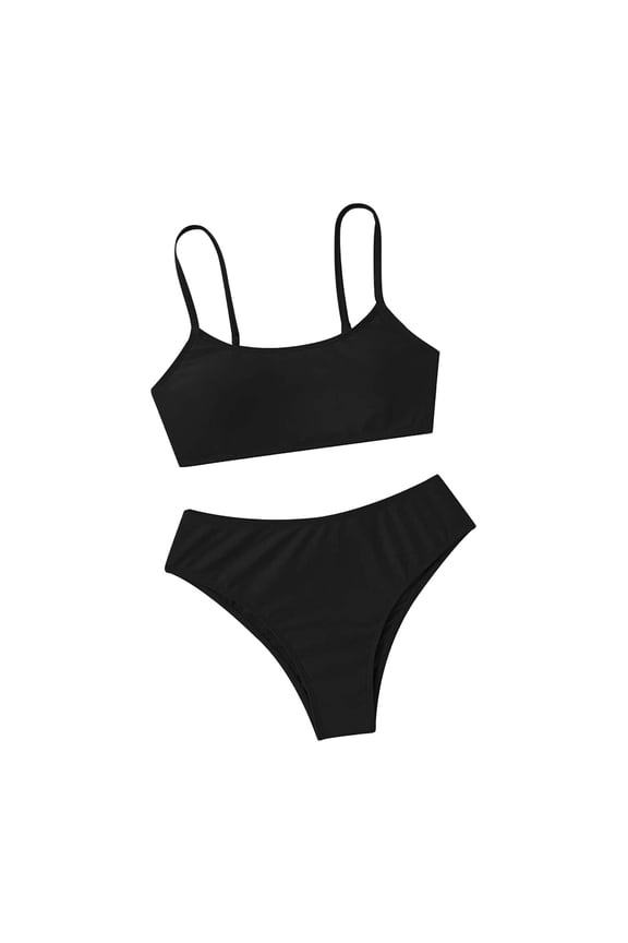 Big Girl's Two Piece Swimsuit Solid Color Sport High Waist Bikini Set Kids Breathable Bathing Suit