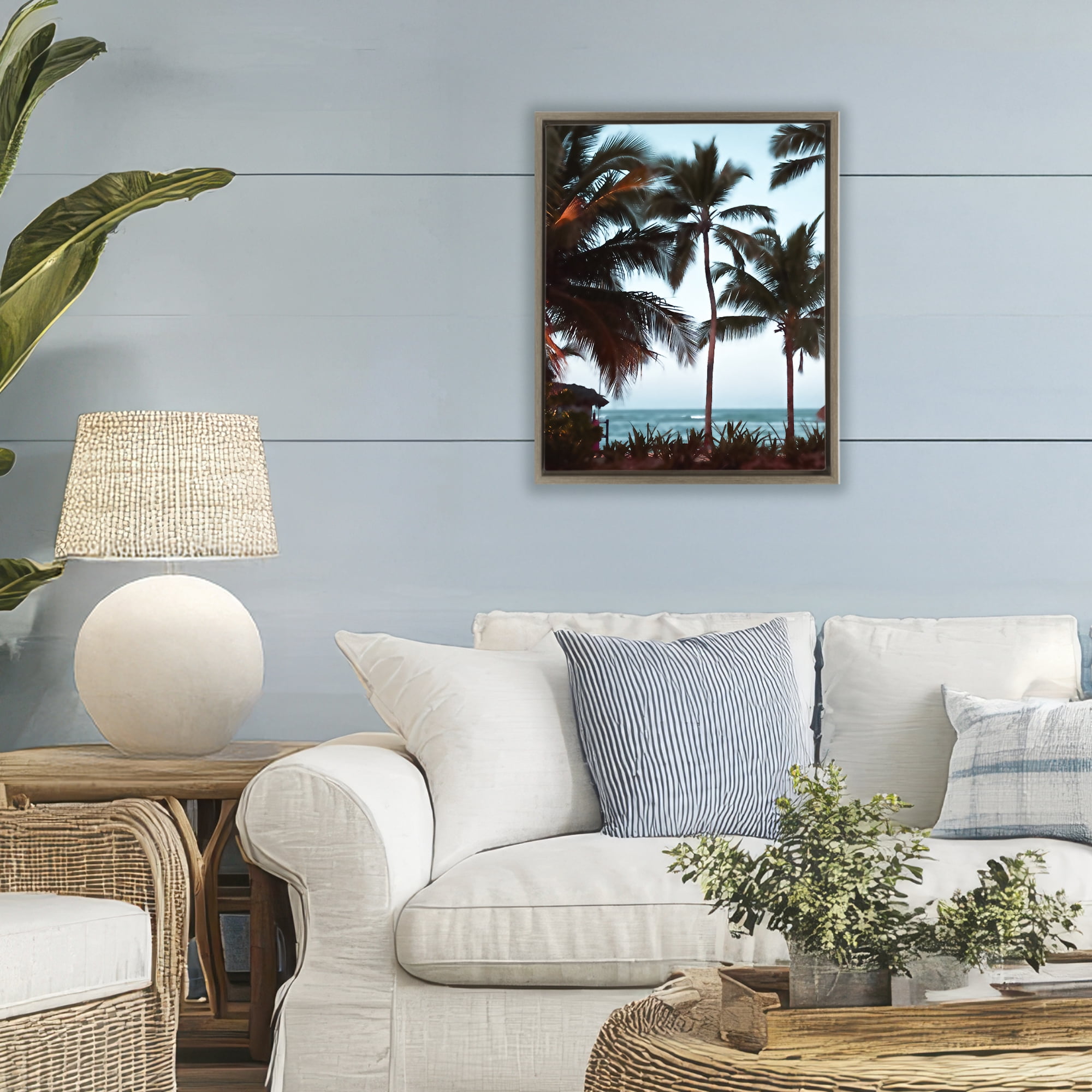 Stupell Industries Shady Palms Beachfront Brown Framed Floater Canvas Wall Art, design by Noah Bay