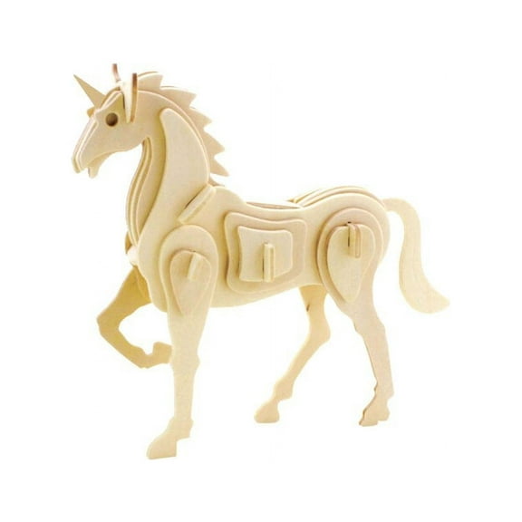 Mythical Unicorn DIY 3D Wooden Puzzle, Natural, 6-1/2-Inch