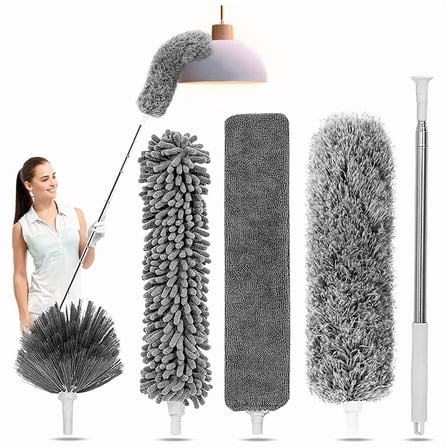 5-in-1 Kit Dusters for Cleaning,Duster with Extension Pole,Extendable Duster with 100 Inches,for Cleaning Ceiling Fans B