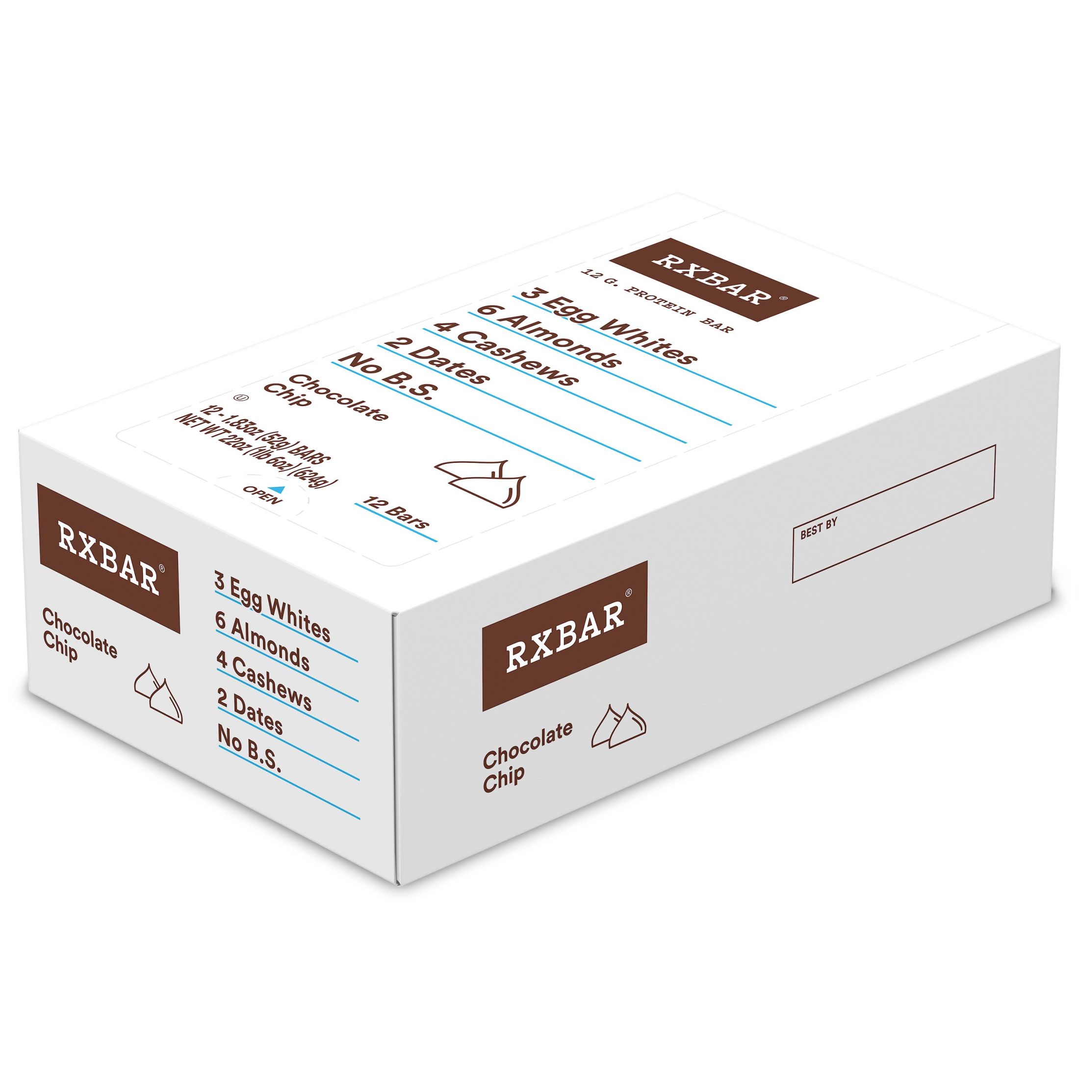 RXBAR Protein Bar, Chocolate Chip, 22 oz, 12 Count