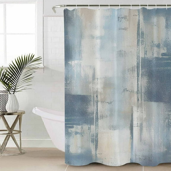 Blue Beige Bathroom Curtain 72 Inch Shower Curtain with Hooks, Oil Painting Abstract Art Contemporary Waterproof Polyester Bath Curtain Washable Bathtub Curtain 60''x 72''