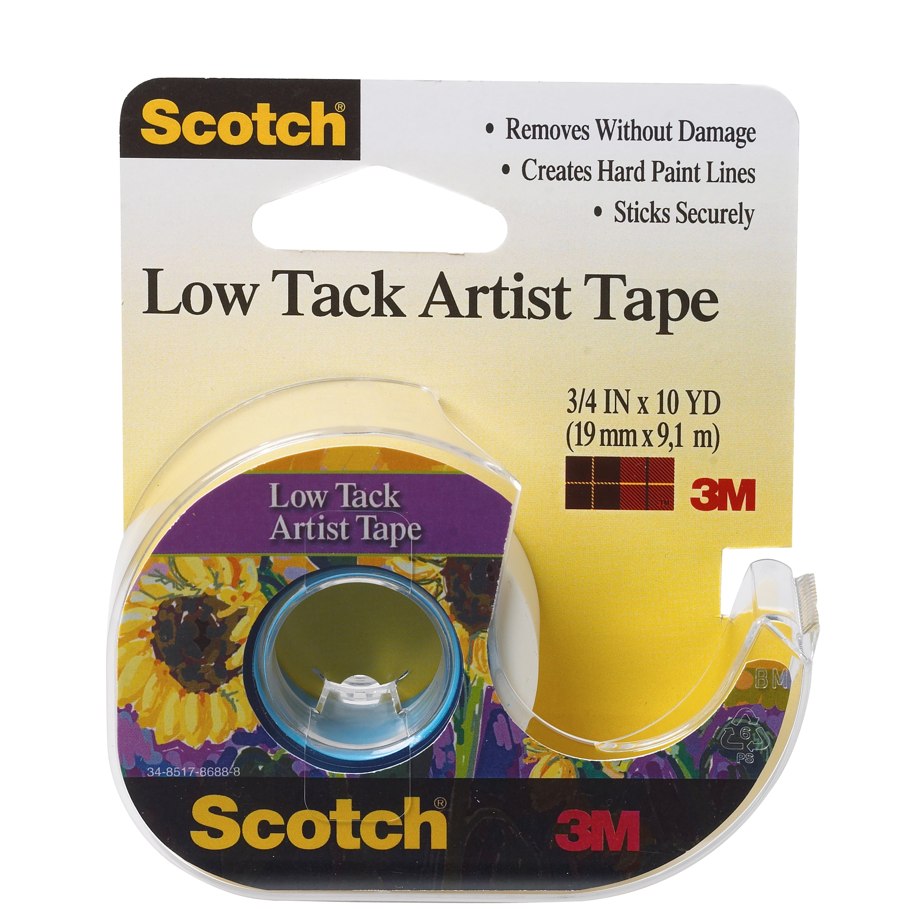3M Scotch Low Tack Artist Tape Dispenser Roll, 3/4' x 10 yd