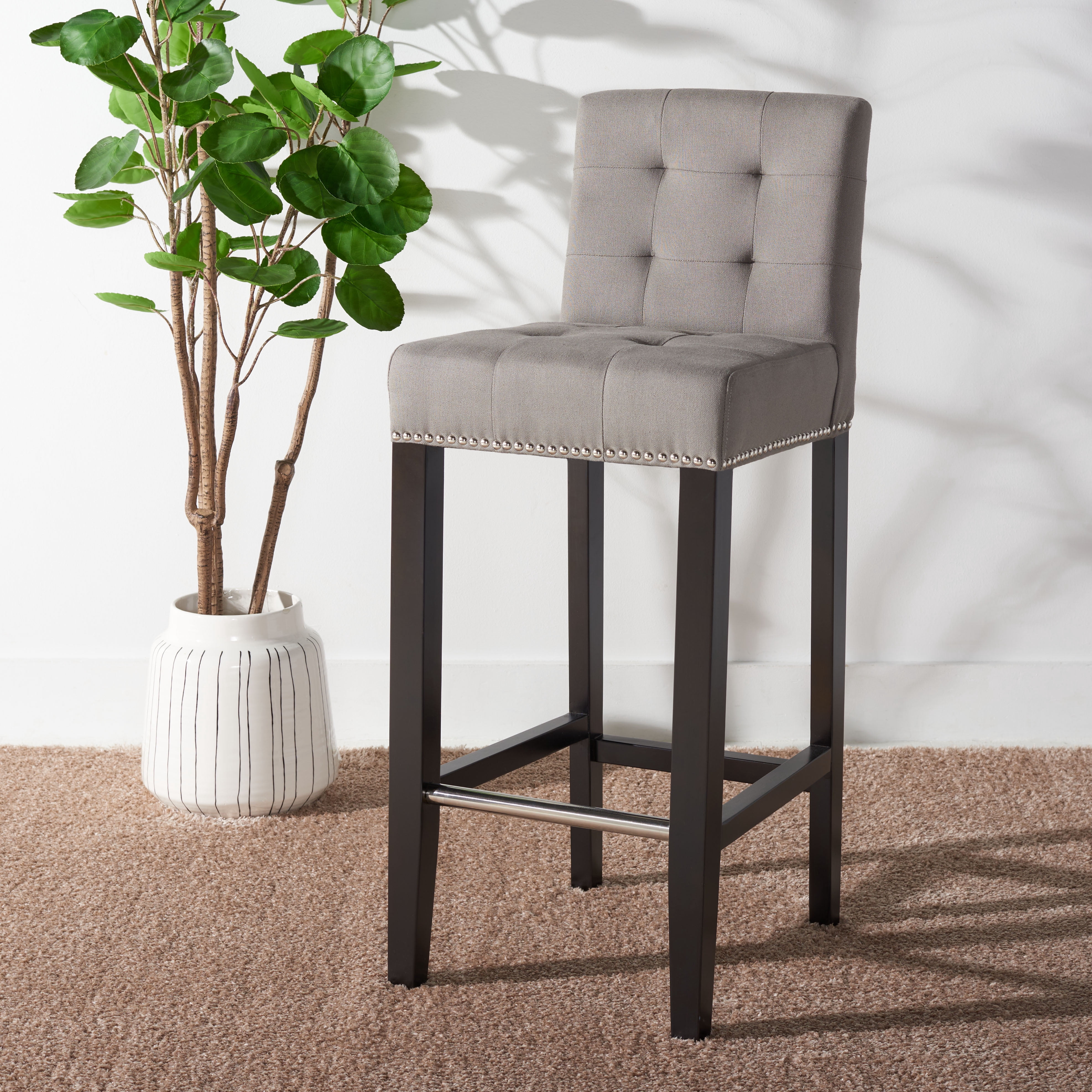 SAFAVIEH Thompson Rustic Glam Tufted Bar Stool with Footrest, Sea Mist