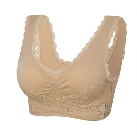 

ZES Women Cross Front Side Buckle Push Up Lace Wireless Brassiere Bra Underwear for Yoga