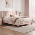thumbnail image 2 of Renwick Queen Upholstered Platform Bed Frame with Channel Tufted Headboard, Pink, 2 of 10