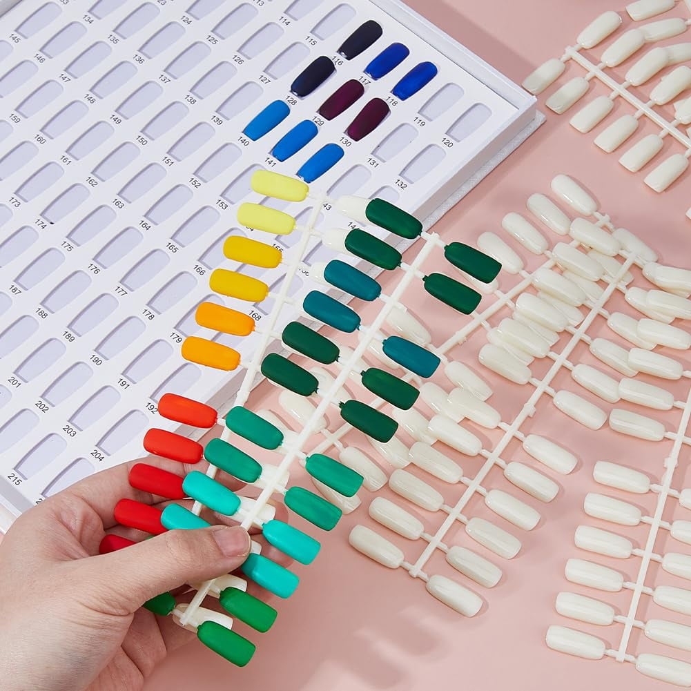 Nail Color Display Book with 240Pcs White Nail Tips Nail Gel Polish Display Board Nail Color Chart Display Book Nail Polish Sample Book with Replacement Tips Salon Tools White DIY