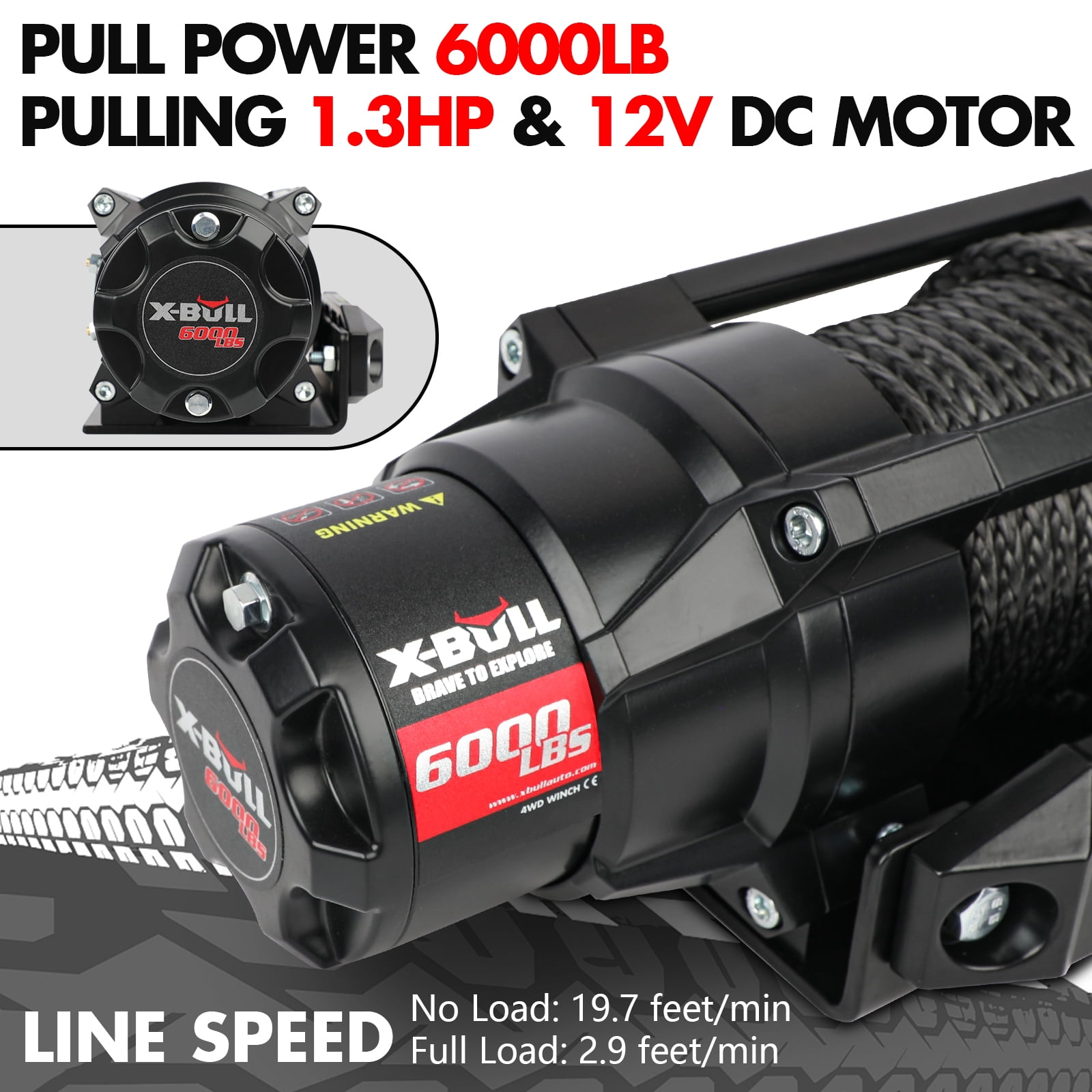 X-BULL 6000LBS IP68 Waterproof Electric Winch 12V 2 in 1 Wireless Remote Synthetic Rope Boat ATV UTV 4WD Winch Off-Road