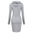 thumbnail image 3 of BAOQIN Tops for Women Women's Solid Hooded Lace Up Long Sleeve Pocket Long Fashion Sweater Gray 1, 3 of 9