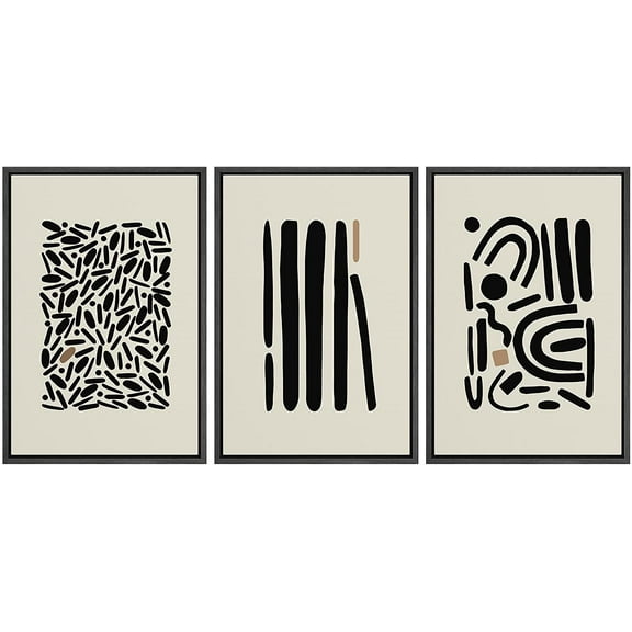 PixonSign Framed Canvas Print Wall Art Set Geometric Boho Stylish Polygon Variety Abstract Shapes Illustrations Modern Art Minimalism Decorative for Living Room, Bedroom, Office - 16"x24"x3 Black