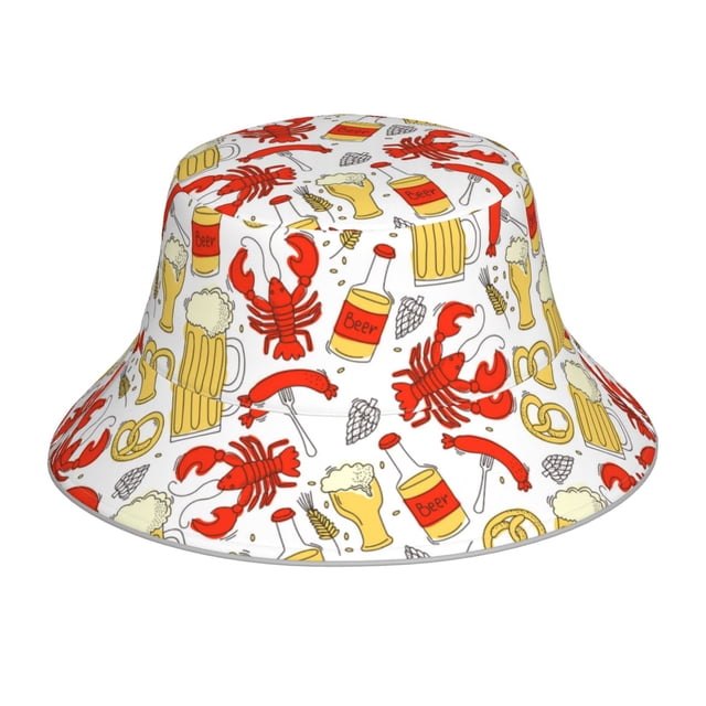 Fotbe Crabs And Beer Sombrero Tipo Pescador con Estampado – Sombrero de Sol de Algodón de Moda para Playa, Golf, Pesca