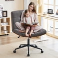 thumbnail image 3 of Furnimart Wide Swivel Criss Cross Legged Chair with Wheels, FSC Certified Wooden Desk Chair with Mid-Back Support, Comfy Armless Height Adjustable Vanity Chair for Desk, Bedroom (Linen Gray), 3 of 9