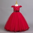 thumbnail image 4 of HXWCHs Robe Tutu Élégante à Manches Longues avec Garniture en Dentelle Robe de Soirée Robe Formelle pour Filles Rouge 9-10 Ans, 4 of 7