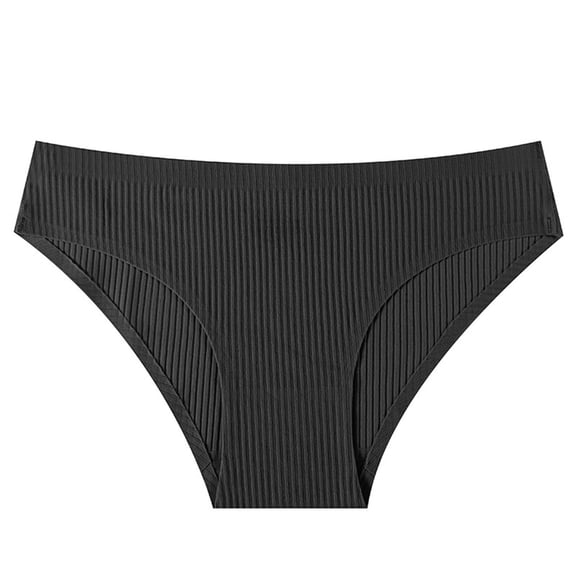 Women's Mid-Waisted Ribbed Briefs Solid Color Seamless Cotton Underwear Briefs Women's Cotton Underwear Black S