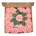 thumbnail image 1 of Home Decoration Artificial Gift Box 8cm Rose Simulation Rose Plus Leaf Belt Rod 25 Flowers Packed Pe Rose Head (Pink), 1 of 4