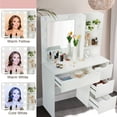 thumbnail image 3 of GOGRANT Vanity Desk with Mirror and Lights, 35.4" Makeup Vanity with 4 Drawers, 3 Open Shelves, Power Outlets & 3 Lighting Colors, Small Makeup Dressing Table for Bedroom, 3 of 6