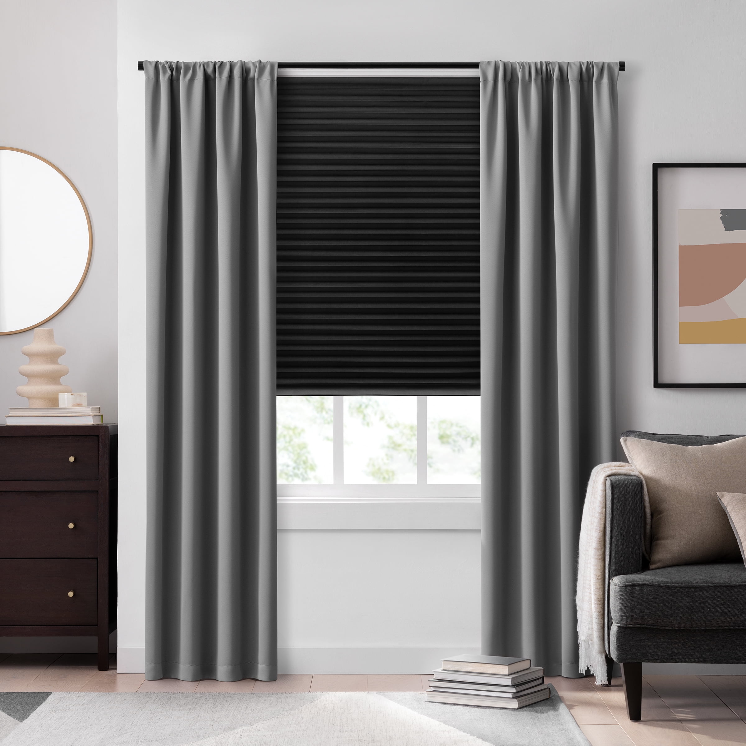 Eclipse Blackout Paper Pleated Cordless Shade Indoor Window Shades, Black, 48" x 72"