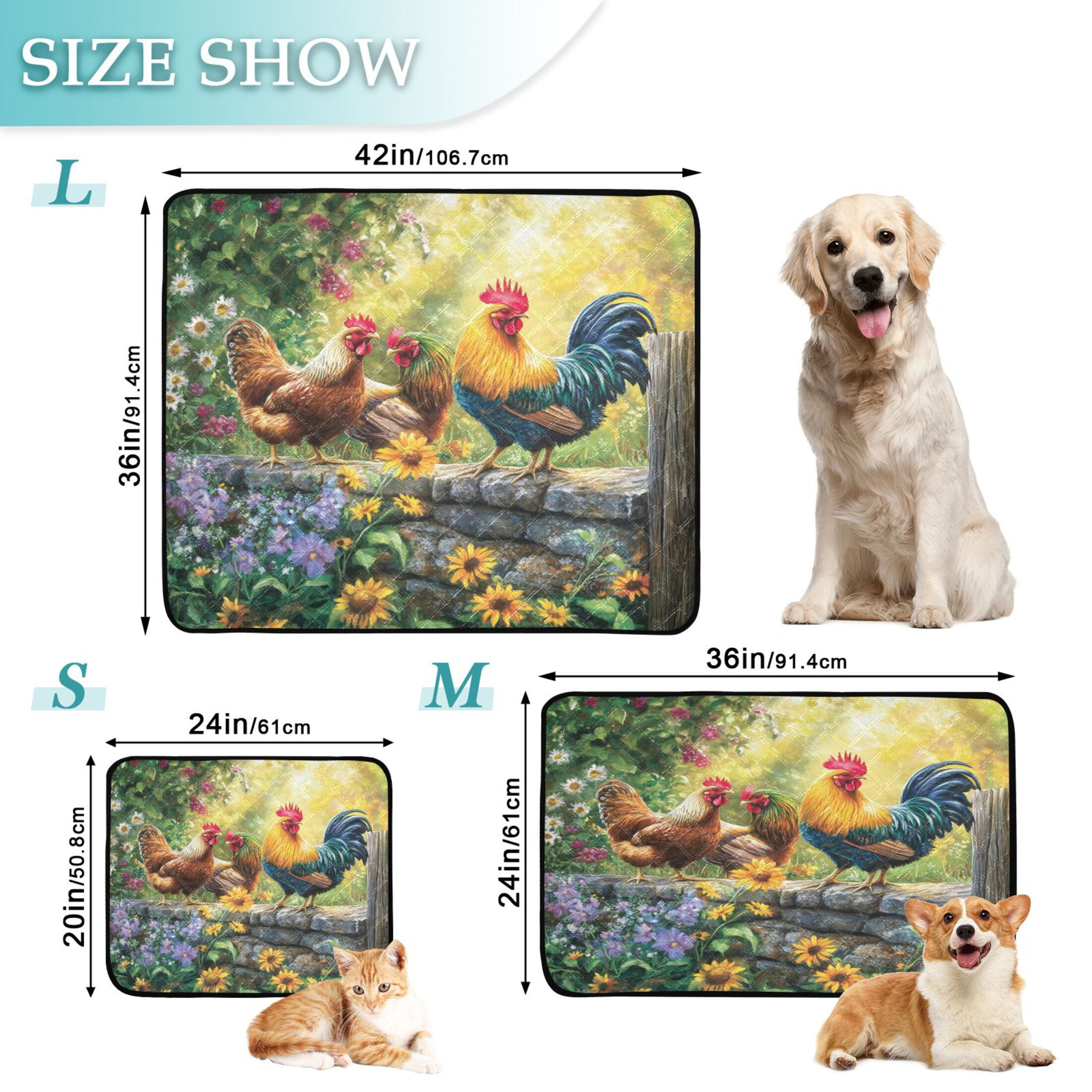 Qxltty Beautiful Rooster Cat litter Pads Pet Set of 3 Diaper Mats Center Anti-leakage Layer Absorbent Soft and Comfortable