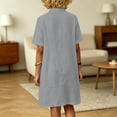 thumbnail image 5 of Summer Dress for Women V Neck Short Sleeve Linen Casual Solid Color Midi Dress with Pockets, 5 of 7