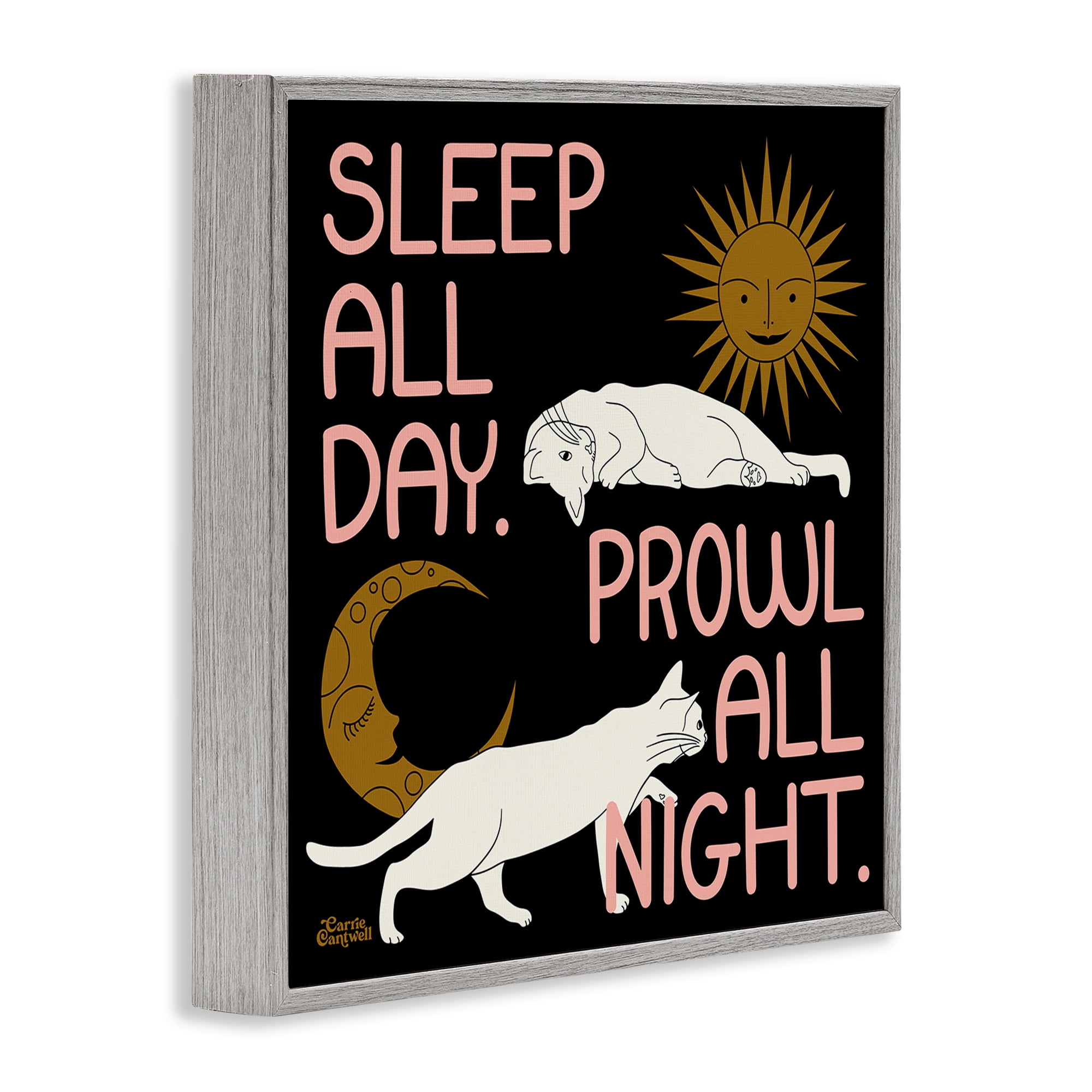 Stupell Industries Sleep & Prowl Cats Animals & Insects Painting Gray Framed Art Print Wall Art, 24 x 24