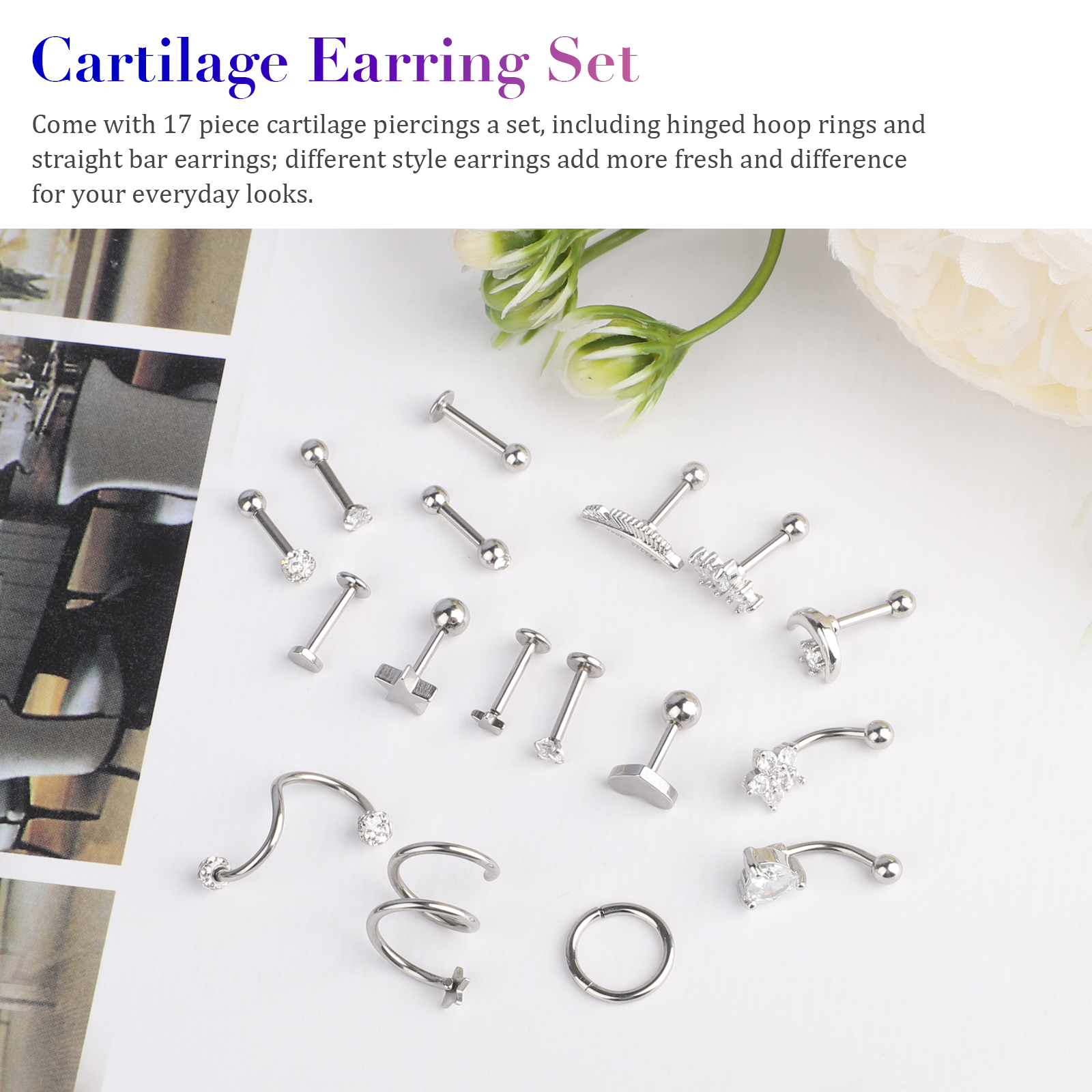 TSV 17-Piece Cartilage Hoop Earring Set photo 8