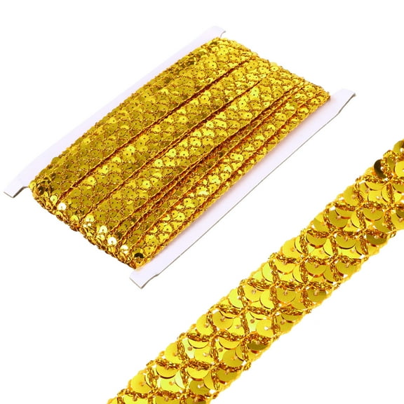 Uxcell 0.8 Inch x 14 Yards Sequins Trim Flat Sequin Paillette Ribbon Strip for Crafts, DIY Sewing Costume Gold Tone
