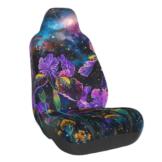 Wukai Starry Night Iris Field Full Set Car Seat Covers with Soft Padding Universal Auto Front Seats Protector and Cushion Mat