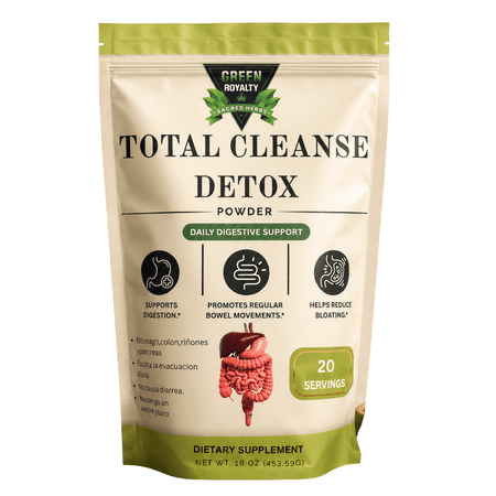 Green Royalty Total Cleanse Detox Powder Dietary Supplement, Easy Mix Formula, 20 Servings, 16 oz (453.59 g)