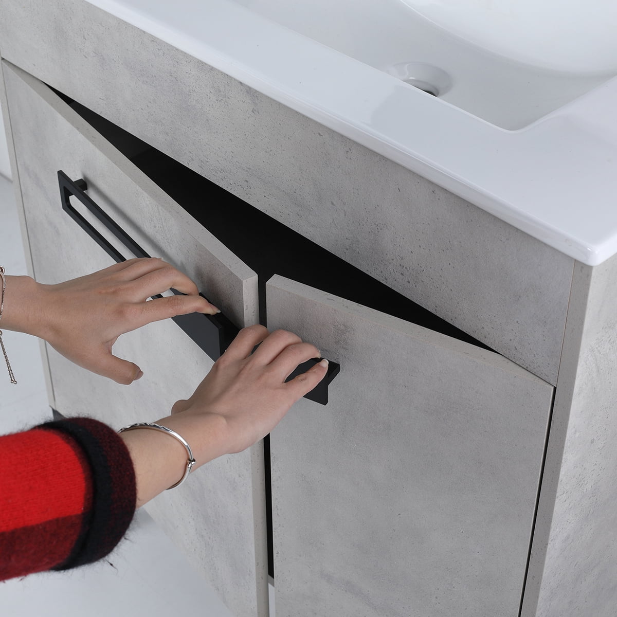 Kepooman 29" Modern Bathroom Vanity, Freestanding Sink Vanity Set with Handle, Cement Grey
