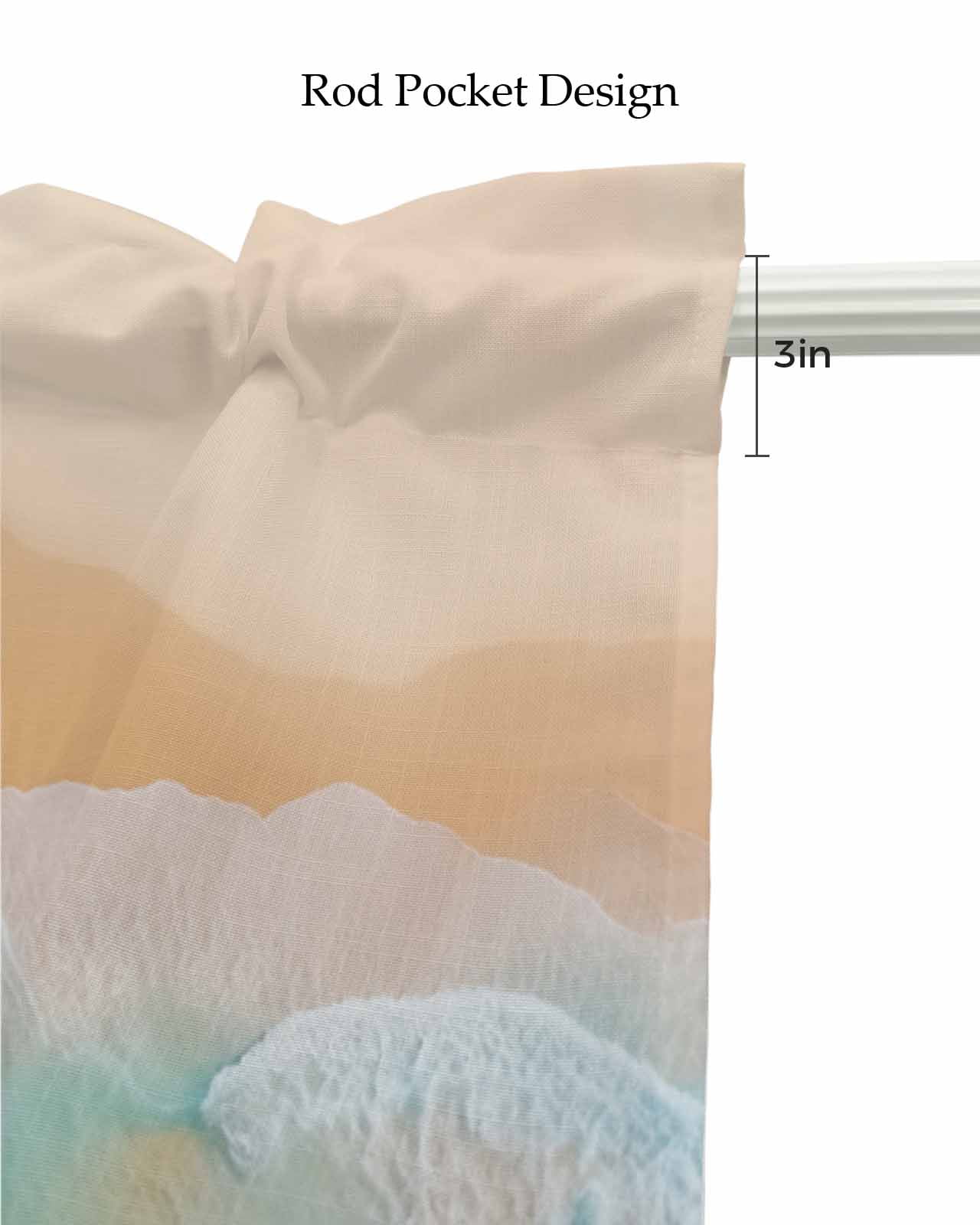 Turquoise Ocean Linen Curtain Valance for Bedroom/Bathroom/Kitchen/Office/Living/Dining Room Windows,Nautical Coastal Seaside Wave Smear Art Pocket Topper Drapes Decorative Cafe Drapery Panel 54x18