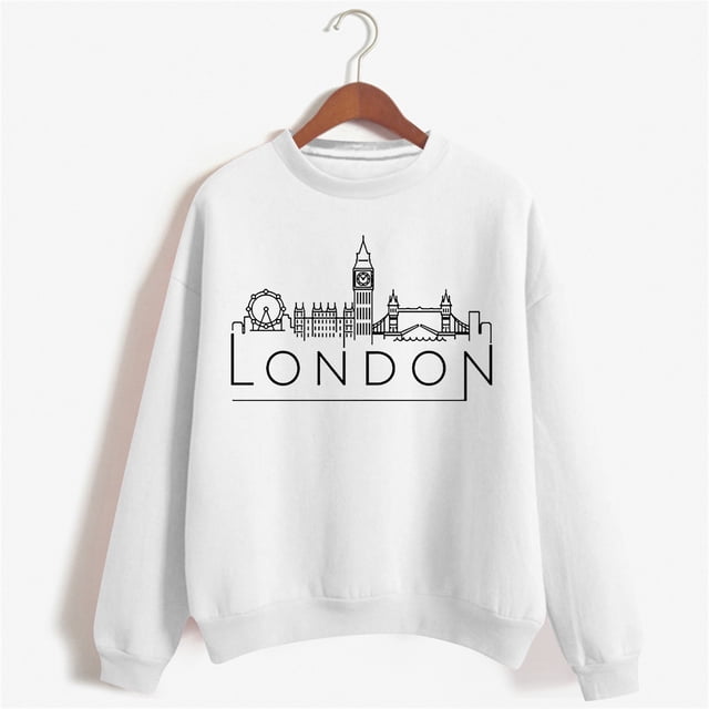 Women's Solid Round Neck Long Sleeved LONDON Printed Hoodie