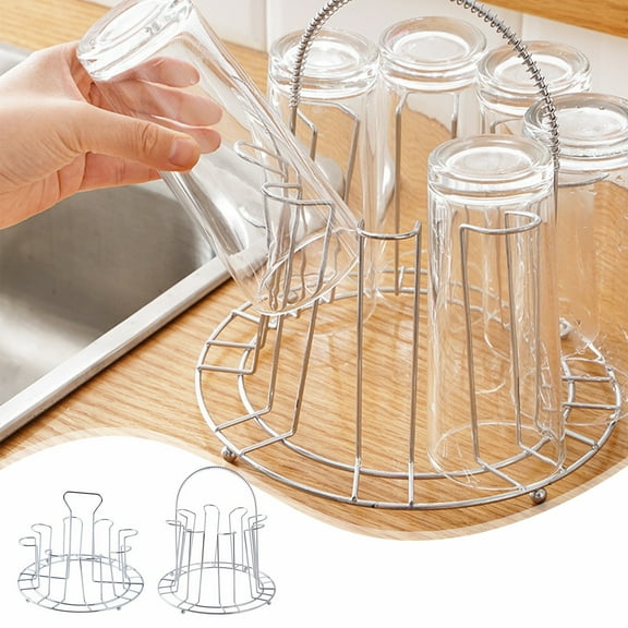 Vacemry Under $5 8-Position Cup Storage Rack System, Stainless Steel Drip Dry Holder, Inverted Hanging Glass Organizer, Desktop Coffee Table Cup Stand, Commercial Grade Cup Storage