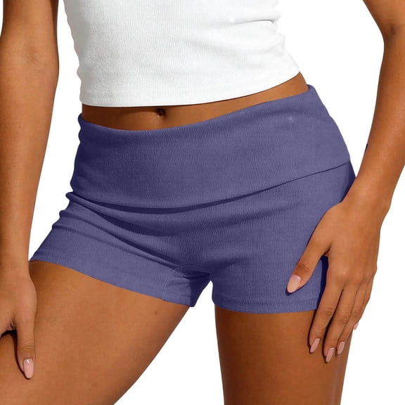 Cagogo Women High Waisted Stretch Shorts Casual Solid Basic Workout Shorts for Women Summer Lounge Running Beach Shorts Fashion Activewear, Purple L